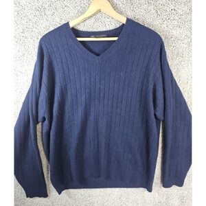 Geoffrey Beene 100% Cashmere Navy Sweater Mens V Veck‎ XL Knit Long Sleeve